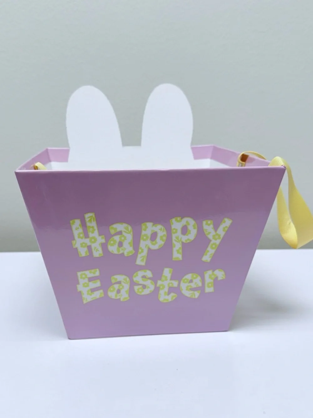 Purple Bunny Easter Basket with Yellow Ribbon Handle 9.2
